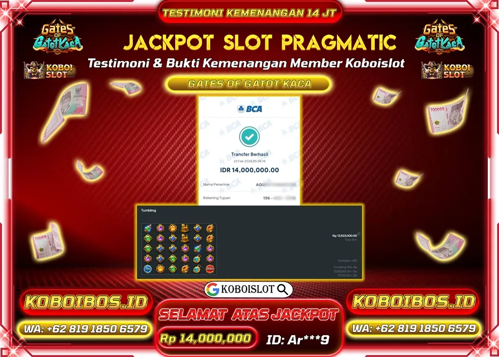 BUKTI KEMENANGAN SLOT GACOR GATES OF GATOT KACA Rp14.000.000,- LUNAS