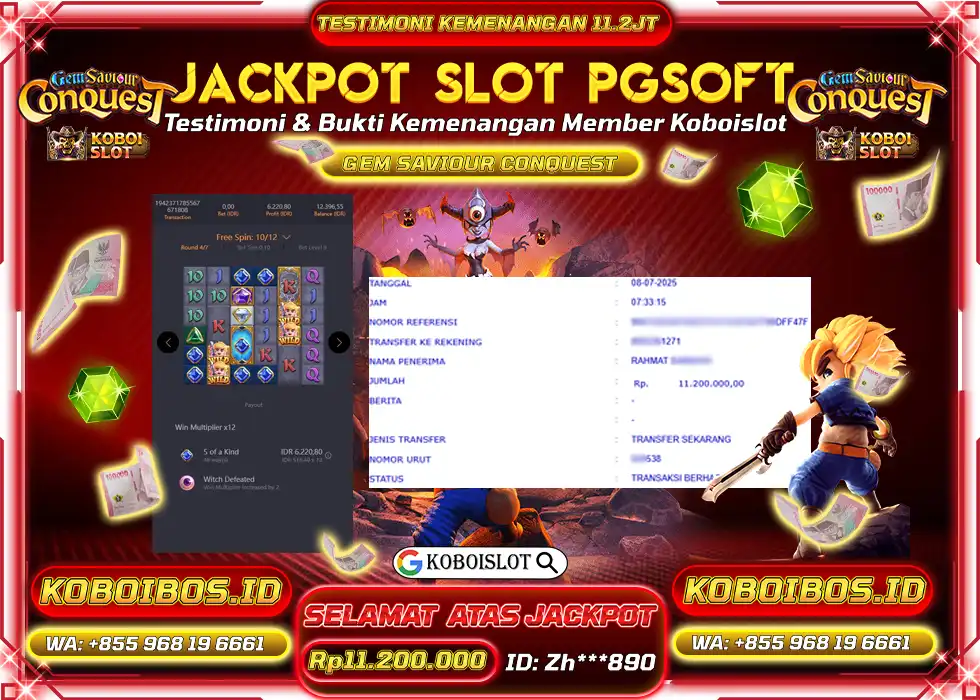 BUKTI KEMENANGAN SLOT GACOR GEM SAVIOR CONQUEST Rp11.200.000,- LUNAS