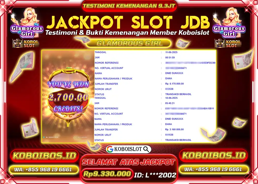 BUKTI KEMENANGAN SLOT GACOR GLAMOROUS GIRL Rp9.330.000,- LUNAS