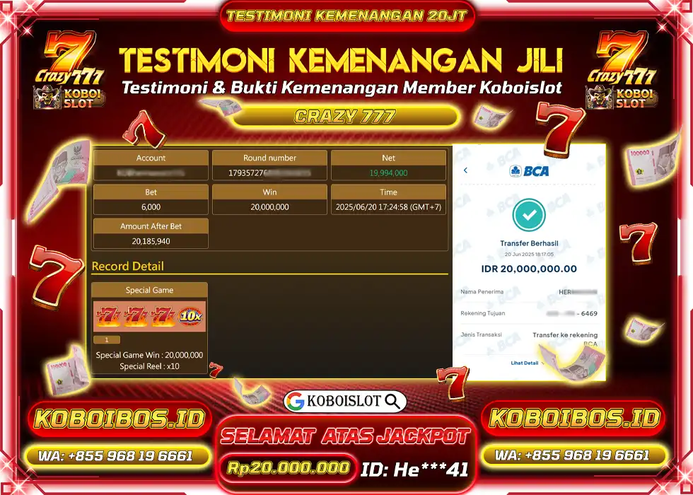 BUKTI KEMENANGAN SLOT GACOR CRAZY 777 Rp13.000.000,- LUNAS