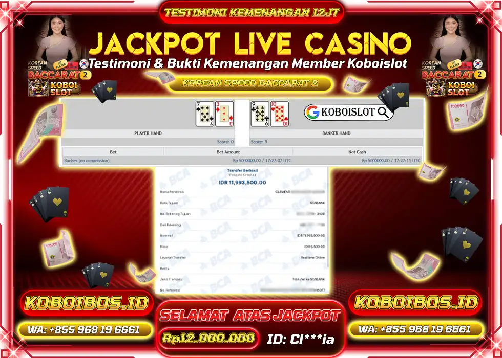 BUKTI KEMENANGAN LIVE CASINO KOREAN SPEED BACCARAT 2 Rp12.000.000,- LUNAS
