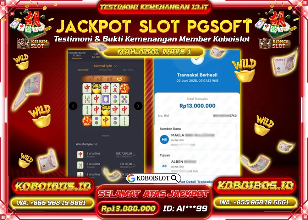 BUKTI KEMENANGAN SLOT GACOR MAHJONG WAYS 1 Al*** Rp13.000.000,- LUNAS