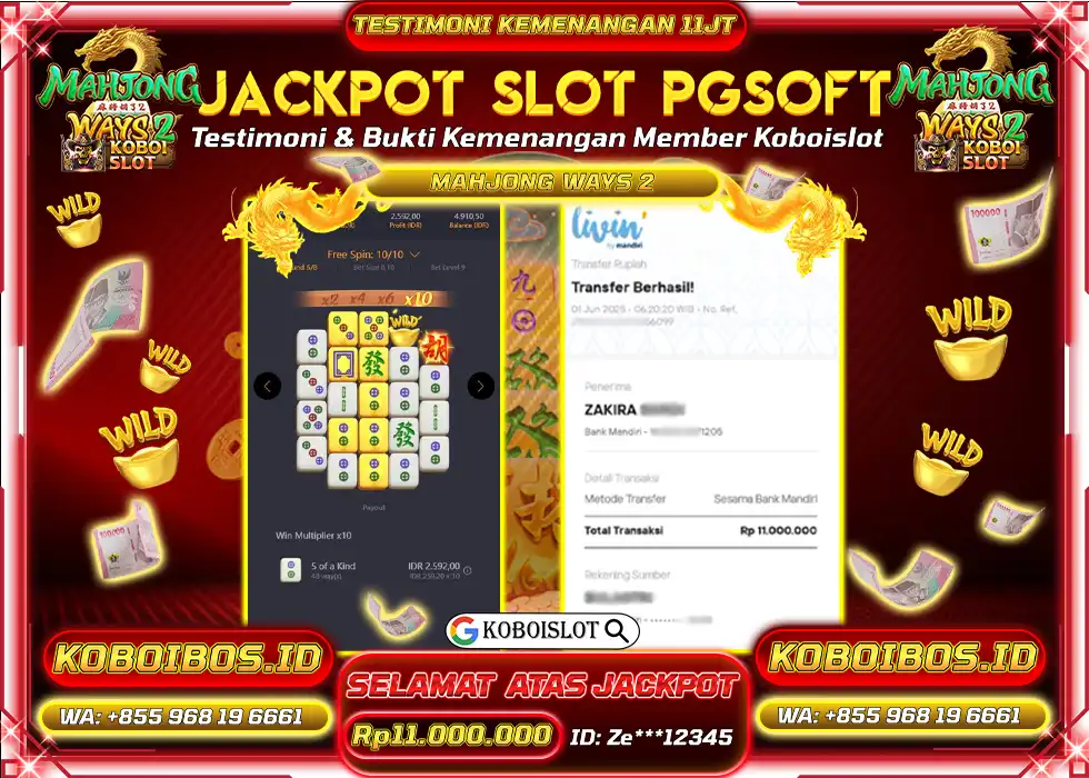 BUKTI KEMENANGAN Ze*** SLOT GACOR MAHJONG WAYSS 2 Rp11.000.000,- LUNAS