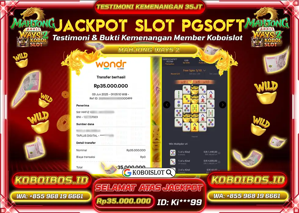 BUKTI KEMENANGAN SLOT GACOR MAHJONG WAYS 2 Ki*** Rp35.000.000,- LUNAS