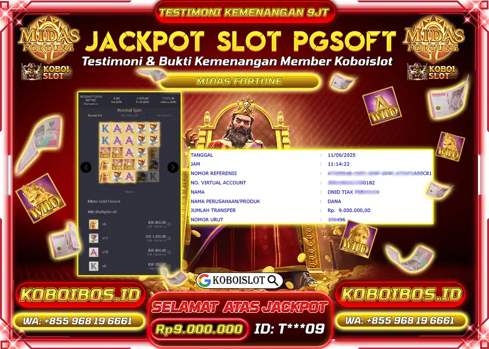 BUKTI KEMENANGAN SLOT GACOR MIDAS FORTUNE Rp9.000.000,- LUNAS