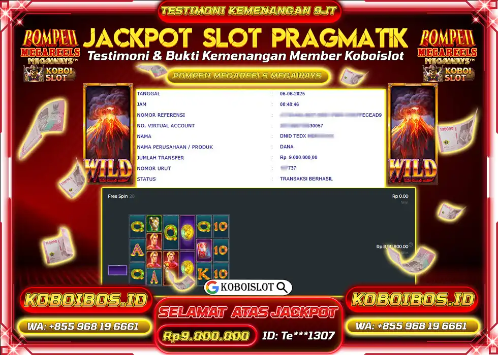 BUKTI KEMENANGAN SLOT GACOR POMPEII MEGAREELS MEGAWAYS Rp9.000.000,- LUNAS