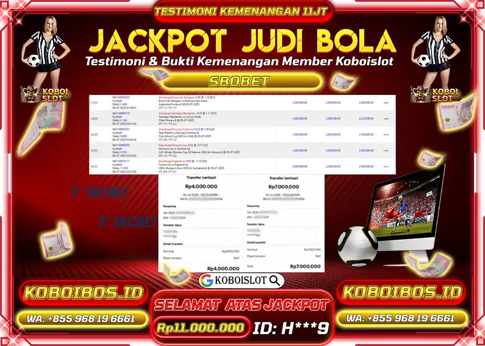 BUKTI KEMENANGAN JUDI BOLA SBOBET Rp11.000.000,- LUNAS