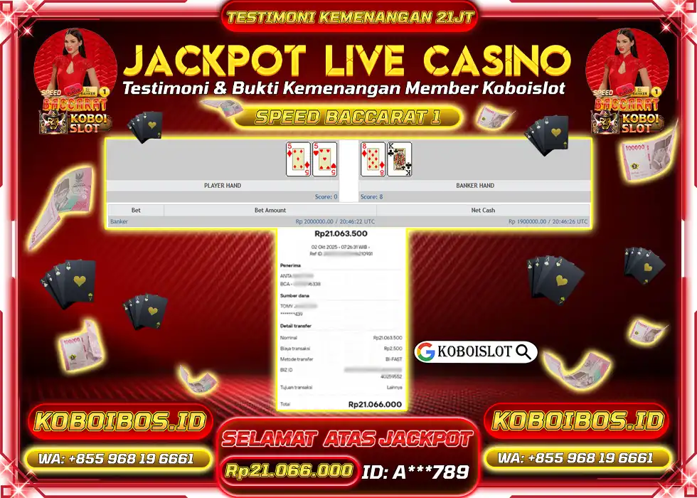 BUKTI KEMENANGAN LIVE CASINO SPEED BACCARAT 1 Rp21.066.000,- LUNAS
