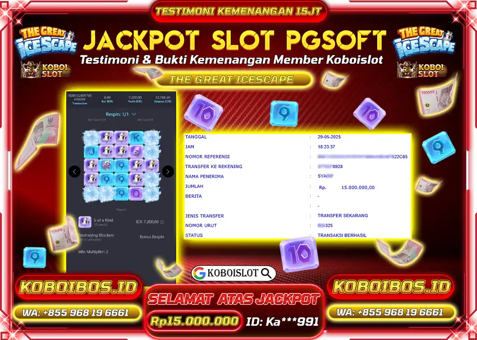 BUKTI KEMENANGAN SLOT GACOR THE GREAT ICESCAPE Rp15.000.000,- LUNAS