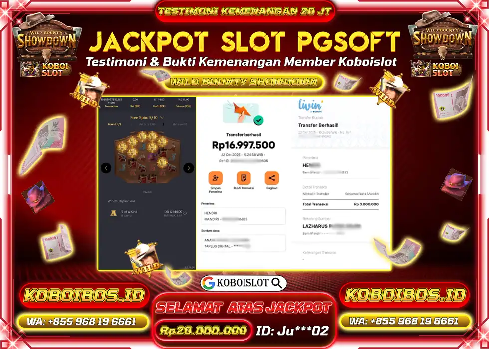 BUKTI KEMENANGAN Ju*** SLOT GACOR WILD BOUNTY SHOWDOWN Rp20.000.000,- LUNAS