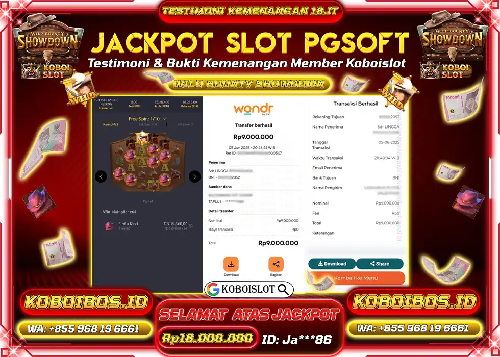 BUKTI KEMENANGAN SLOT GACOR WILD BOUNTY SHOWDOWN Rp18.000.000,- LUNAS